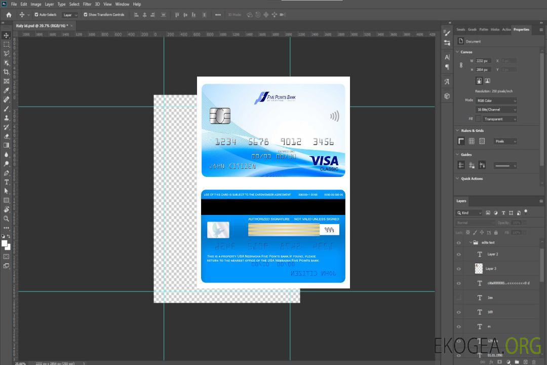 Carte visa classique USA Nebraska Five Points Bank template
